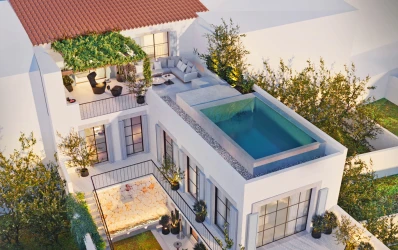 Moderna casa de pueblo con vistas y piscina